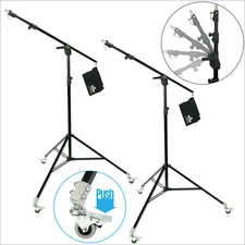 SET OF 2 Heavy Duty Light Stand, Black - 11.3' (3.5m) - One-Button Boom to Stand