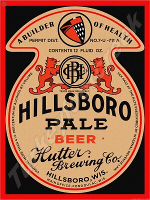 Hillsboro Pale Beer Label 18'' x 24'' Metal Sign