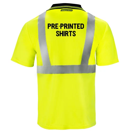 Printed Hi-Vis Lime Safety Workwear Short Sleeve Polo Shirt Top Reflective Tape - product listing photo