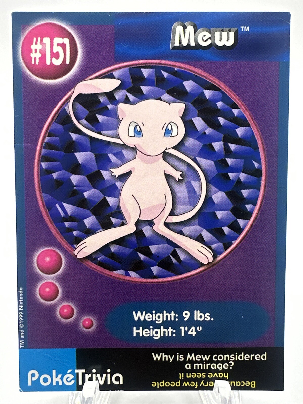 1999 Burger King Pokemon Poketrivia Card #151 Mew Collectible Trading Card