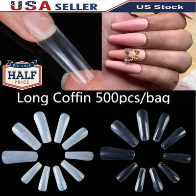 500pcs Extra Long Stiletto Salon False Acrylic Half Cover Fake Nail Tips Uv Gel Ebay