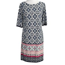 ELIZA J Three Qtr Sleeve Print Sheath Dress Size 8 Navy Pink