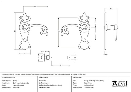Juego de baño de palanca de puerta rizada con textura natural From The Anvil 83502 - Imagen 2 de 2