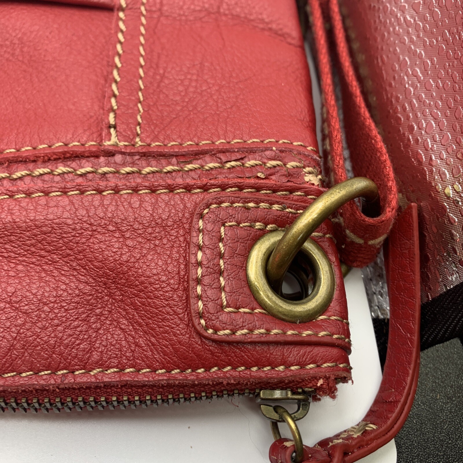 THE SAK Red Kendra Crossbody Leather Shoulder Bag Red Brown Trim Purse