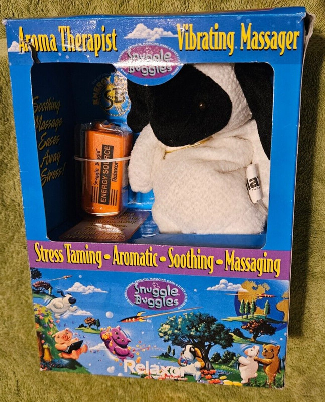 Relaxor Snuggle Buggles Aroma Therapist Vibrating Massager Black White Dog 1997