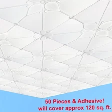 Ceiling Tiles, Glue Up Foam 20" x 20" , JOY White, 50 pcs & Adhesive (3 Tubes)