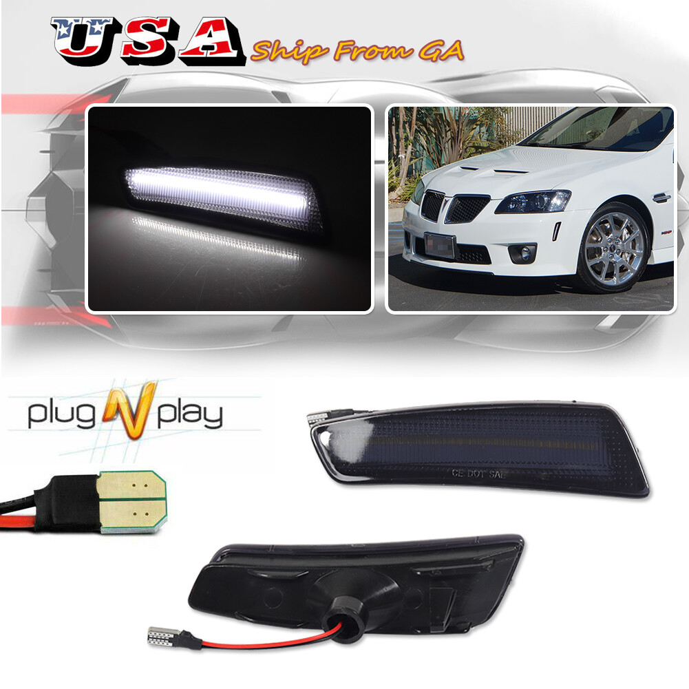 For 2008 2009 Pontiac G8 GT GXP Smoked Front Bumper White LED Side