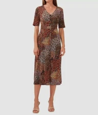 Msk Womens Orange Multi Paisley Printed Stretch Button Front Midi Dress Size S