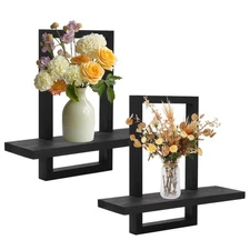 2 Pcs Square Floating Shelves,Wood Rustic Floating Shelves for Wall,Framed Wa...