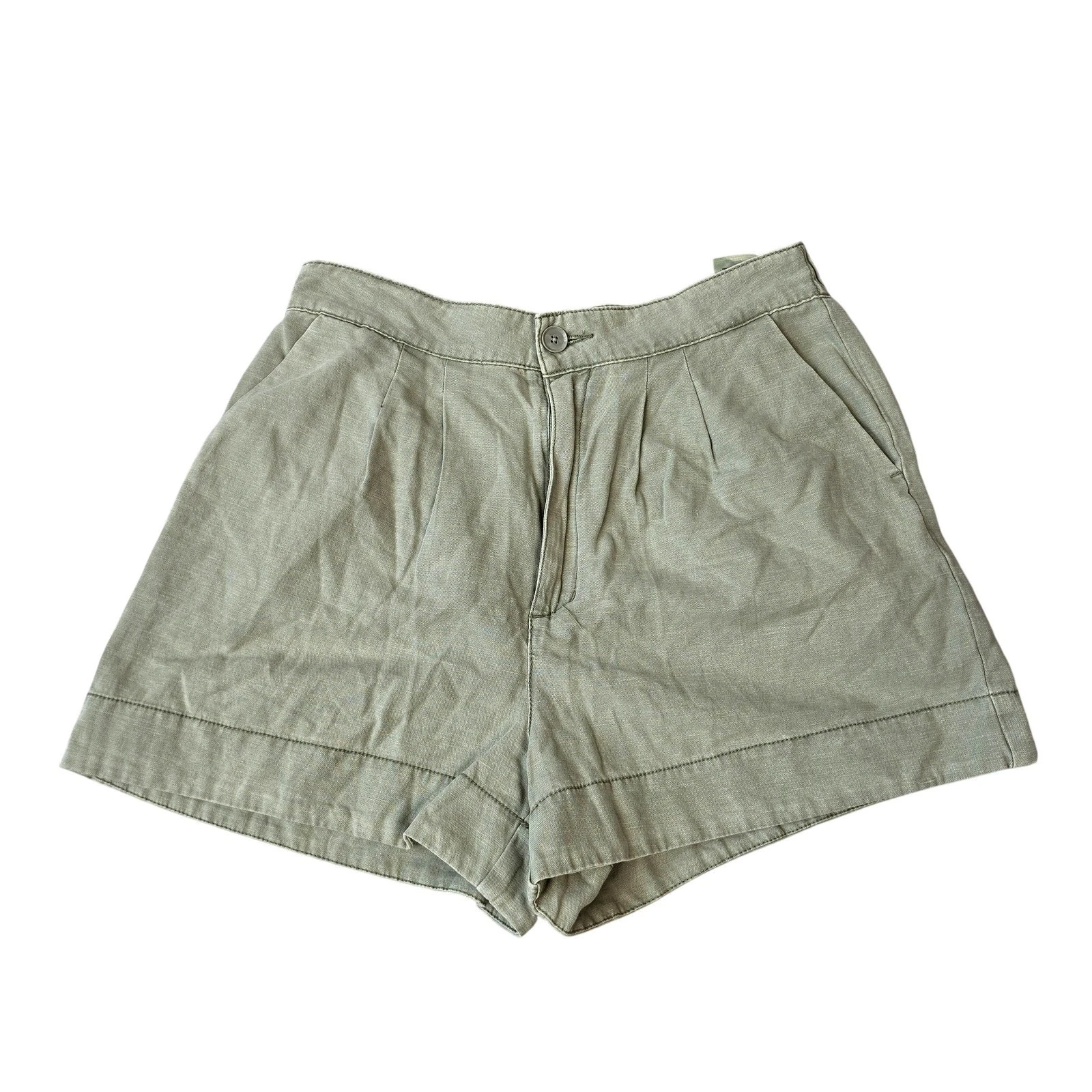 Joie Shorts Womens Medium Green Linen Blend Pleated Chino Elastic Waist Casual