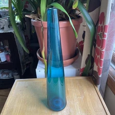 Blenko Glass Long Neck 14” Vase Bottle Teal 1988-1989 RARE 8817s Don Shepherd