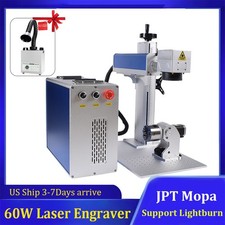 JPT 60W Fiber Laser Marking Engraving Machine Metal Steel Color Marker Rotary US