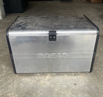 1950s Vintage Kromex Bread Box Kabinet MCM Chrome Black Well Used