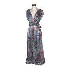 ELIZA J Metallic Floral Gown Maxi Dress Blue Pink Women's Size 4 Sparkly