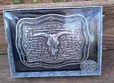 Crumrine Western Silver Cowboy TX Longhorn Bull Skull Belt Buckle 38026 New