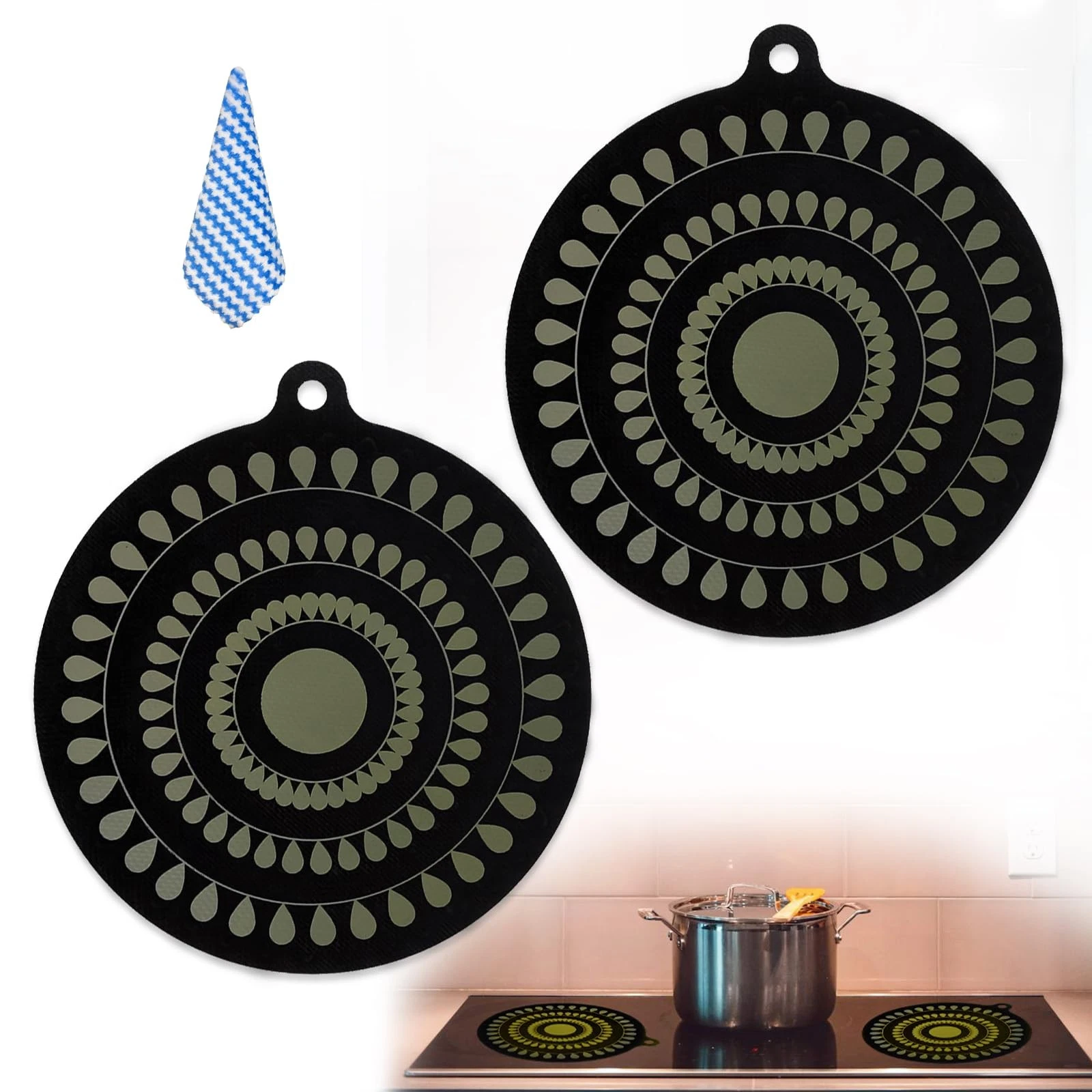 2 Pcs 9.5 Inch Silicone Induction Cooktop Protect Mat Scratch Resistant