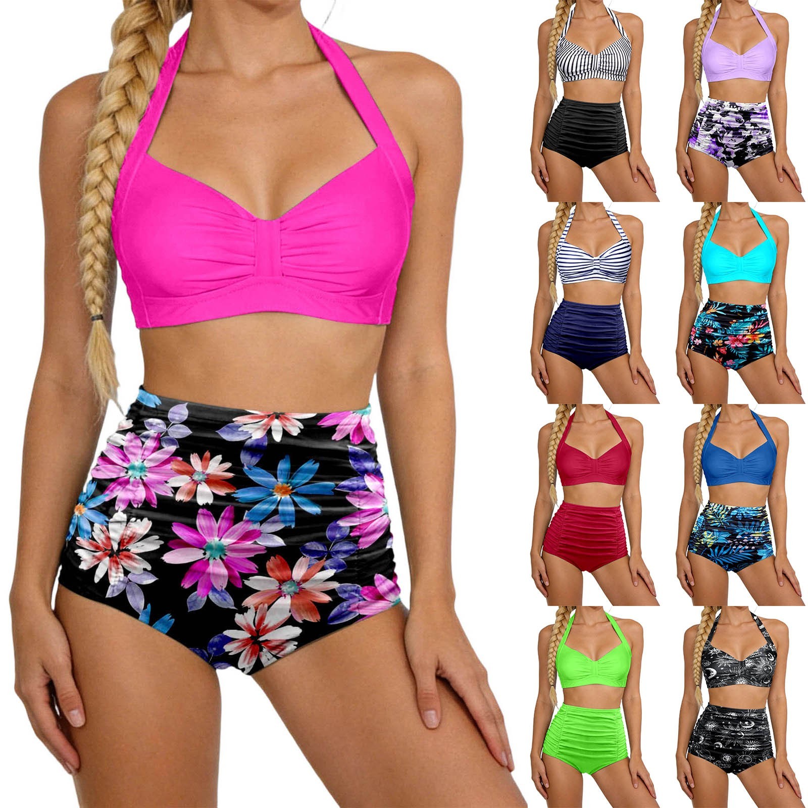 Womens High Waisted Swimsuits Bottom Padded Bathing Suits Bikini Sets Top Two