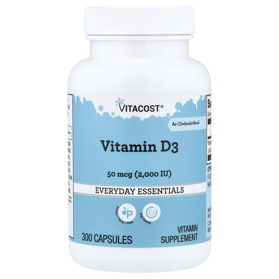 Vitamin D3, 50 mcg (2000 IU), 300 Capsules