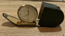 Dugena Reisewecker Wecker Uhr Messing 60er / 70er Jahre mit Etui grün Retro 