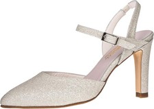 Fiarucci Women's Bridal Shoes Pumps Strappy, Ivory with Glitter, EU 38.5 DEFECT