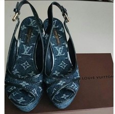 Louis Vuitton Women's Denim Wedge Sandals Indigo Blue Size 36/JP 23 153955K Auth