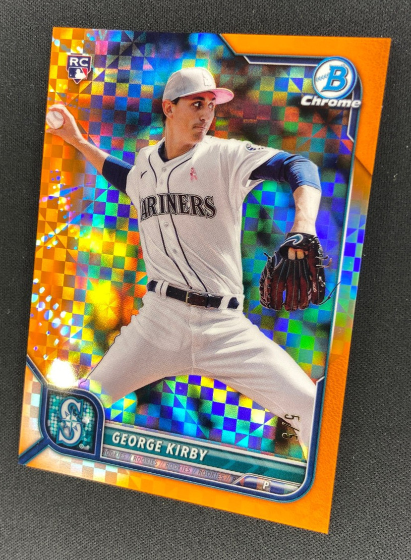 2022 Bowman Chrome X George Kirby RC #34 Orange XFractor Low-Numbered /5 !!! view 2