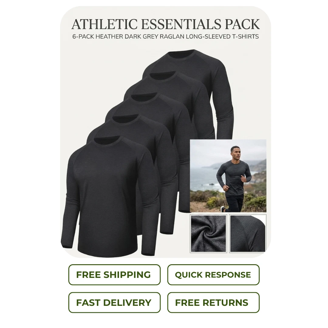Mens 7 Pack Long Sleeve T Shirts Quick Dry Moisture Wicking UV Sun Protection L