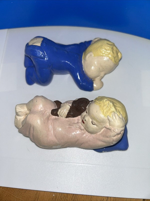 Pair of Vintage Chalk Ware Pillow Babies