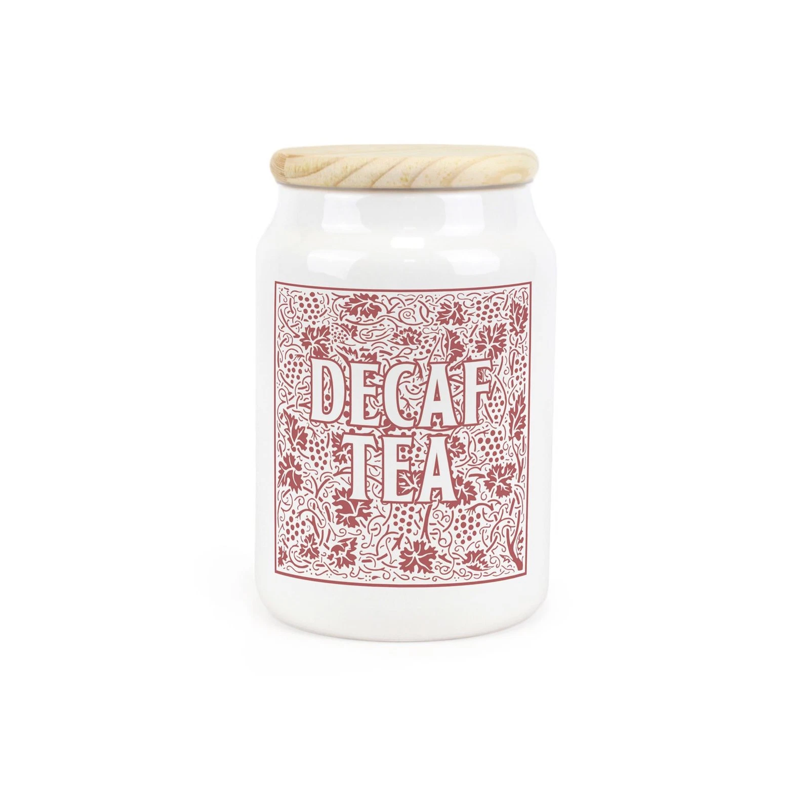 Red Oak Leaves & Berries Decaf Tea Canister - Ceramic Kitchen Storage Gift