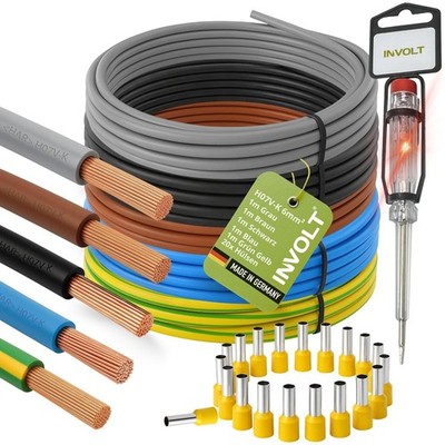 H07V-K 6 mm² Verdrahtungsleitung 5er Set, 1m, 2m, 3m, 5m & 10m,  Einzelader