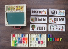 Vintage FISHER PRICE TOYS SCHOOL DAYS DESK w/ Magnetic letters Letter trays 