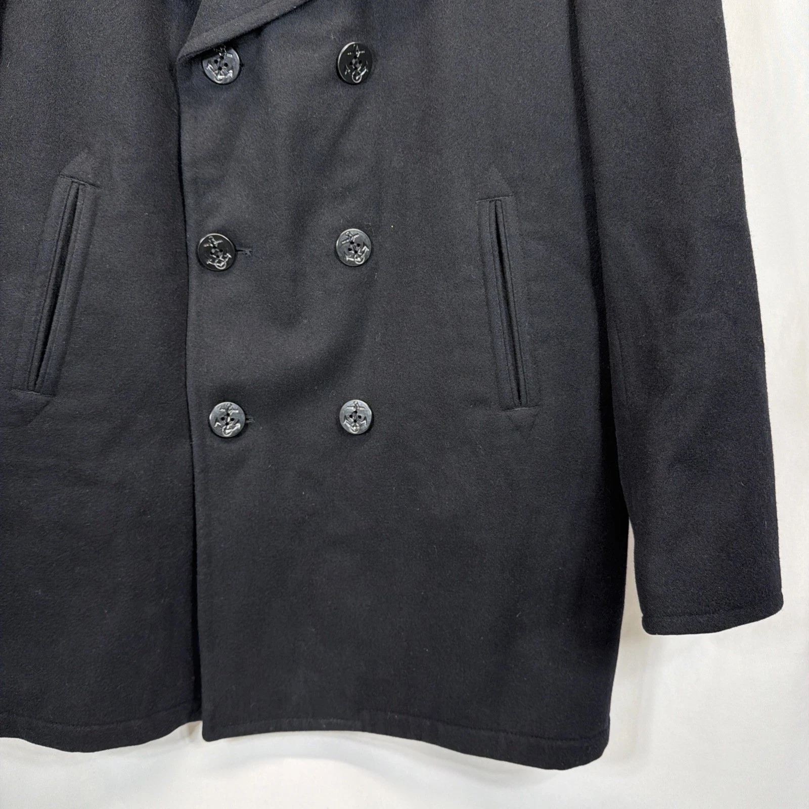 US Navy Issued Peacoat Military Authentic DSCP Thick Wool Men 46 L Black USN image 4