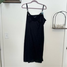NWT Vintage Vassarette Black Lace Trim Slip Dress Nightie Chemise Size 44