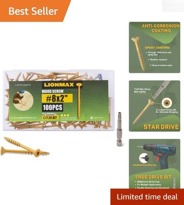 Aggressive Thread & Epoxy Coated Deck Screws 2 Inch - 100 PCS, T25 Bit Included