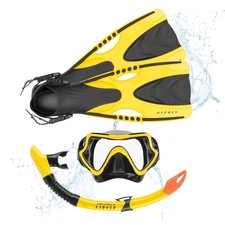 Osprey Adults Snorkel Set with Flippers, 3 Piece Diving Set Yellow Size XXL