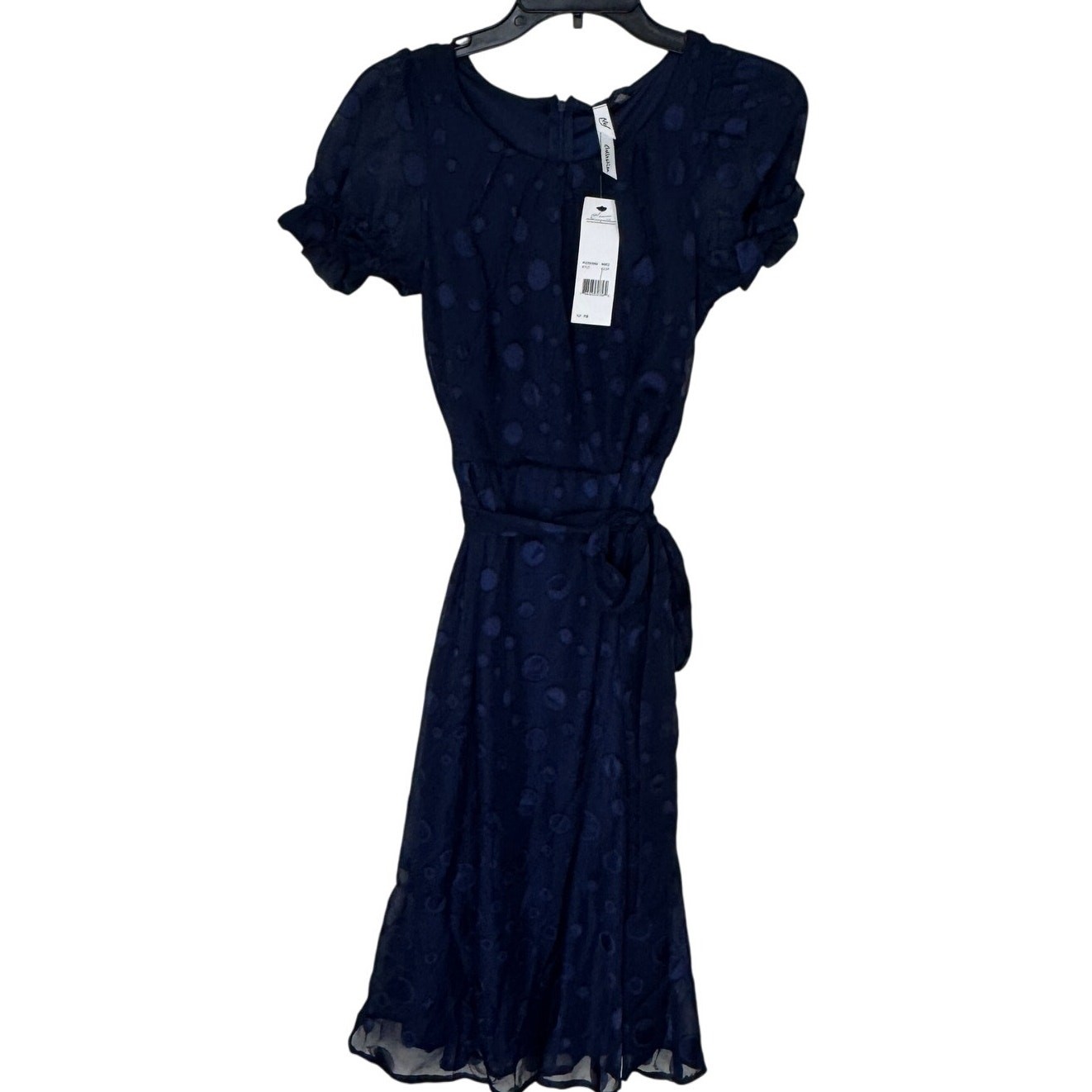 NY Collection Womens Midi Fit & Flare Dress Size Petite Medium Navy Coquette New