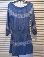Tory Burch Loretta Off The Shoulder Embroidered Mini Dress Smocked Medium
