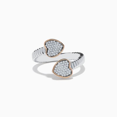 Neu im Karton * Effy Sterlingsilber * 14K Rotgold * Diamant Herz Bypass Ring * Größe 8