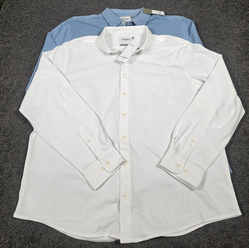 Men's Dress Shirt XL Blue White 2 PACK Long Sleeve Pique Knit Goodfellow & Co.