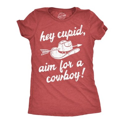 Womens Funny T Shirts Hey Cupid Aim For A Cowboy Sarcastic Western Valentines