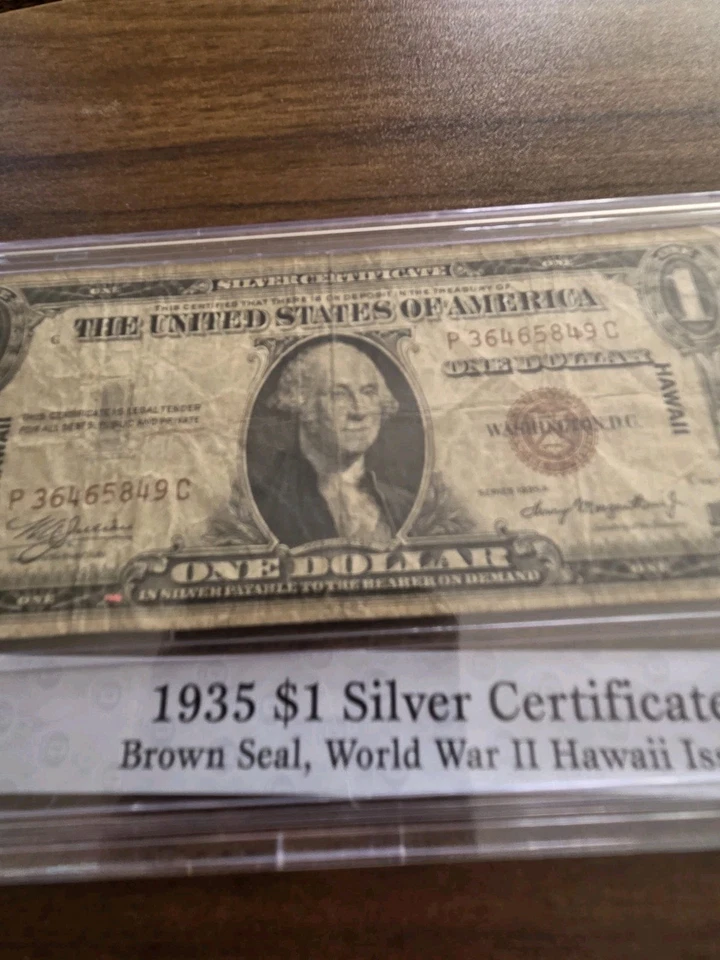 1935A WW2 $1 HAWAII ISSUE SILVER CERTIFICATE BROWN SEAL ENCASED XF40 - Image 4 of 4