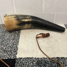 Muzzle-Loaders Authentic Black Powder Horn w/ Leather Strap 15”