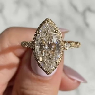 Diamantring im Marquiseschliff 14 Karat Gelbgold 5,50 Karat E F VVS IGI Lab...