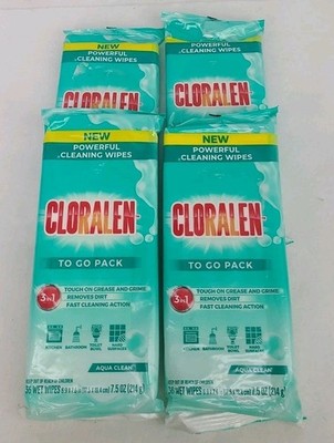 LOT OF 4 Cloralen Powerful Cleaning Wipes Tough on Grease 36c. To Go Packs