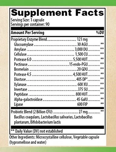 Enzima digestiva completa no transgénica 2 mil millones de probióticos 4 cepas vegetarianas Foto 2 de 4