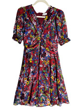 CALVIN KLEIN Womens Dress Floral Print V Neck Knee Length Fit Flare Size 10