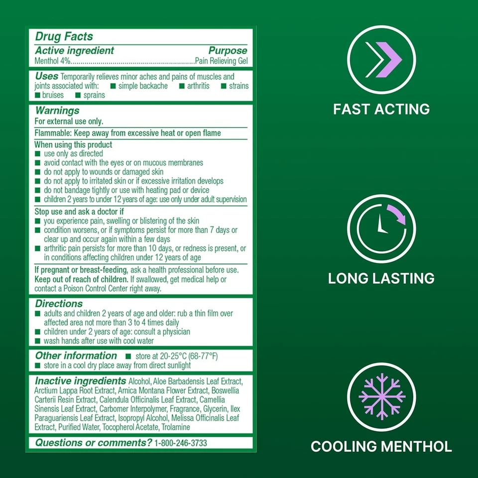 BiOFREEZE COOL THE PAIN FAST ACTING MENTHOL-PAIN RELIEF GEL 3 FL OZ 89mL 3 PACK - Image 4 of 4