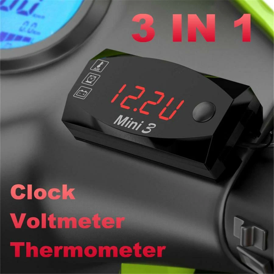 3 IN 1 Motorcycle Voltmeter Voltage Meter & Air Temperature  & Time Clock LED — 第 4/4 张图片