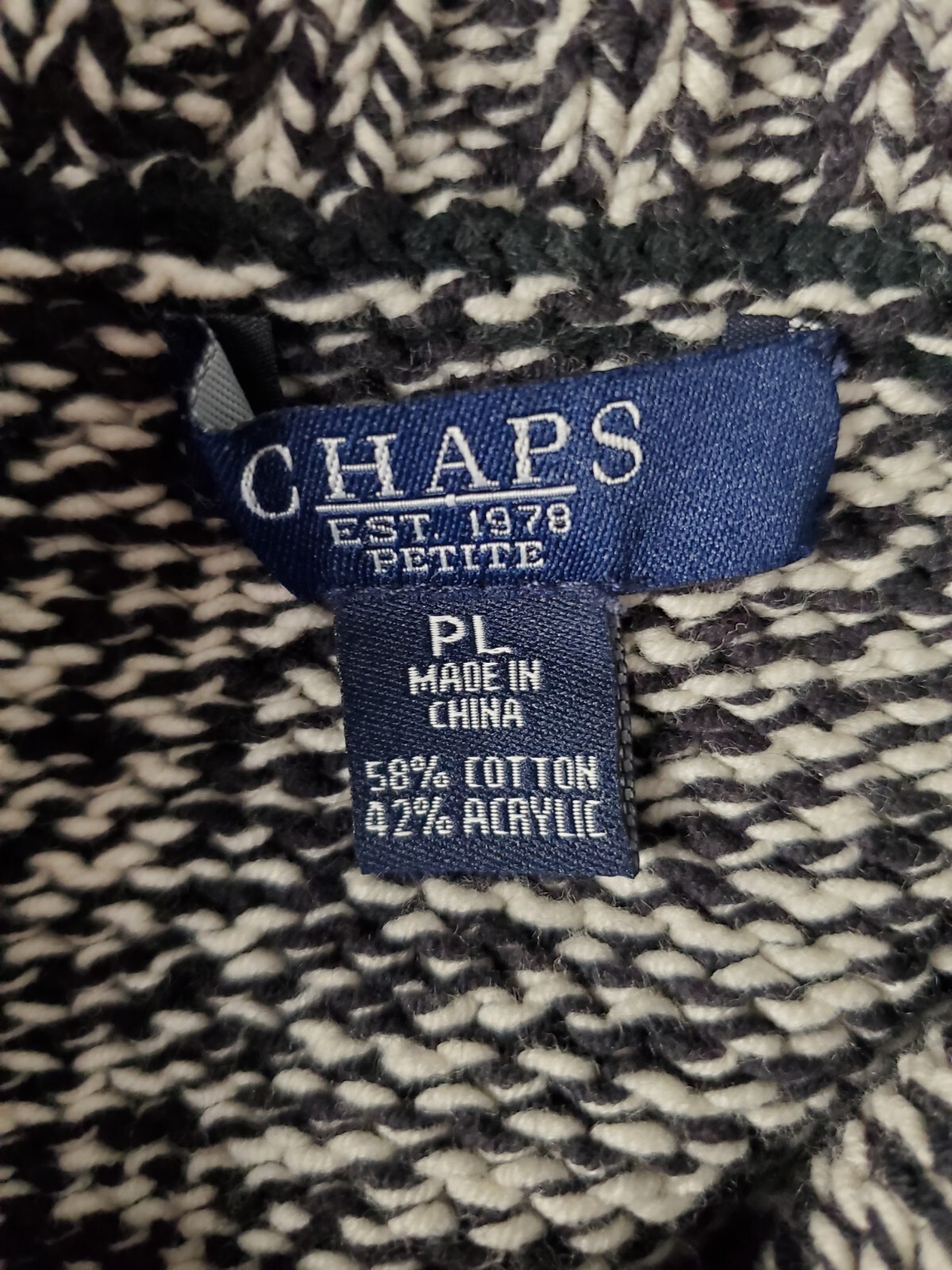 Chaps Petite Black & White Sweater Asymmetrical Buttoned Collar Women's Size PL. image 8