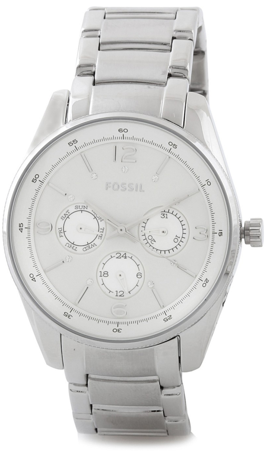 fossil black and silver watch